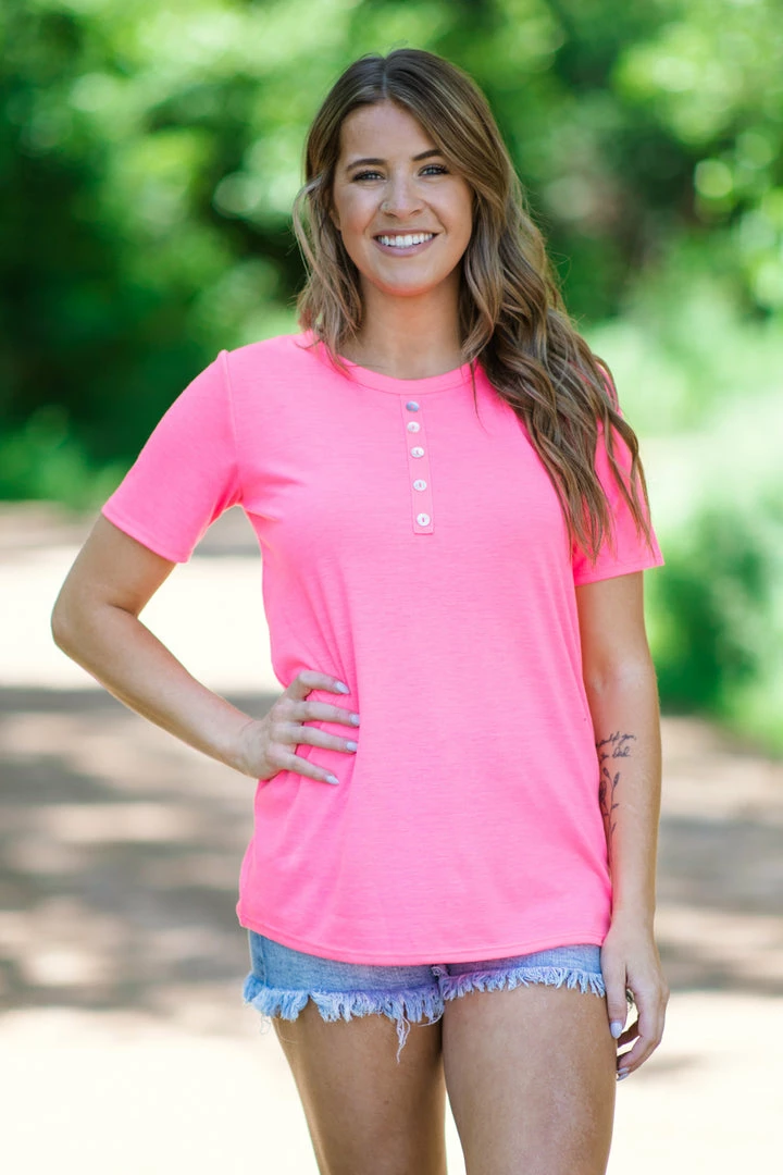 Heimish Tops Neon Pink Button Detail Top 3 Heimish Tops Neon Pink Button Detail Top