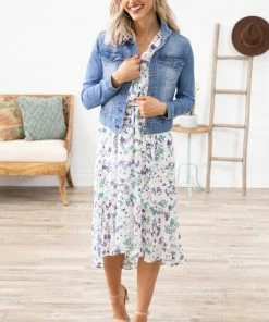 Chris & Carol White Multicolor Floral Print Faux Wrap Dress