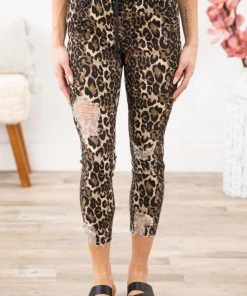 YMI Mocha Animal Print Jogger Jean Bottoms