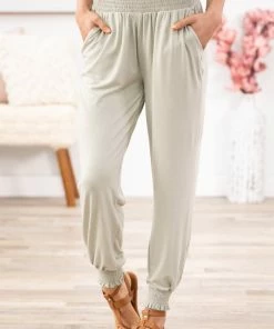 Zenana Bottoms Sage Smocked Tube Top And Jogger Set
