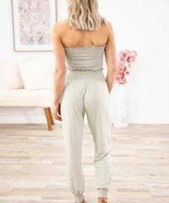 Zenana Bottoms Sage Smocked Tube Top And Jogger Set