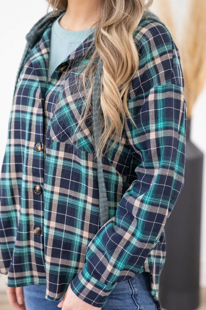 Jodifl Teal Multicolor Hooded Button Down Flannel LONG SLEEVES 7 Jodifl Teal Multicolor Hooded Button Down Flannel LONG SLEEVES