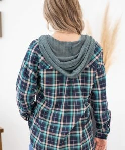 Jodifl Teal Multicolor Hooded Button Down Flannel LONG SLEEVES 10 Jodifl Teal Multicolor Hooded Button Down Flannel LONG SLEEVES