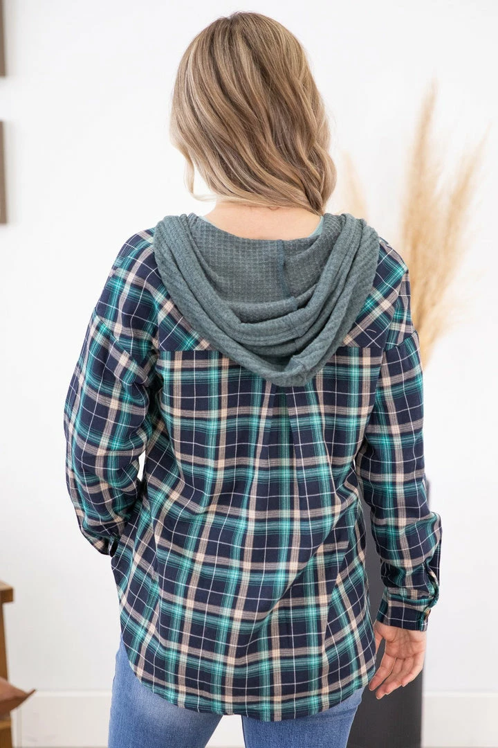 Jodifl Teal Multicolor Hooded Button Down Flannel LONG SLEEVES 6 Jodifl Teal Multicolor Hooded Button Down Flannel LONG SLEEVES