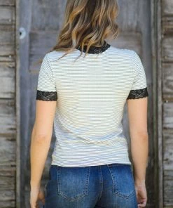 Mark Ashton White And Black Stripe Top With Lace Trim 7 Mark Ashton White And Black Stripe Top With Lace Trim