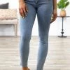 Denim Couture Light Wash Rhinestone Detail Skinny Jeans