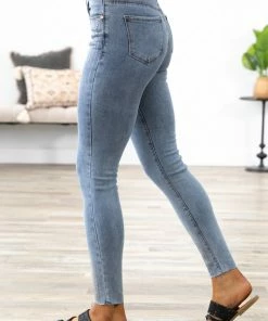 Denim Couture Light Wash Rhinestone Detail Skinny Jeans