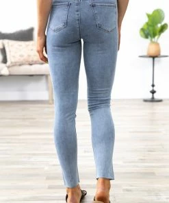 Denim Couture Light Wash Rhinestone Detail Skinny Jeans