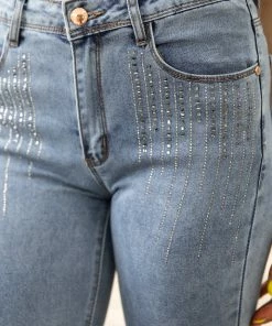 Denim Couture Light Wash Rhinestone Detail Skinny Jeans