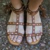 JP Original Corp Cognac Nailhead Detail Sandals With Tassel Shoes