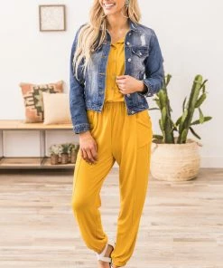 Shop Basic USA Mustard Short Sleeve Jumpsuit With Pockets 9 Shop Basic USA Mustard Short Sleeve Jumpsuit With Pockets