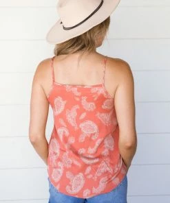 Twenty Second Tops Salmon Paisley Criss-Cross Front Tank