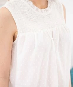 Shewin White Swiss Dot Smocked Yoke Tank TANK TOPS 11 Shewin White Swiss Dot Smocked Yoke Tank TANK TOPS