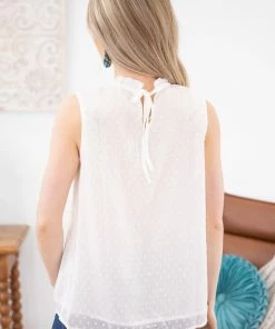 Shewin White Swiss Dot Smocked Yoke Tank TANK TOPS 10 Shewin White Swiss Dot Smocked Yoke Tank TANK TOPS