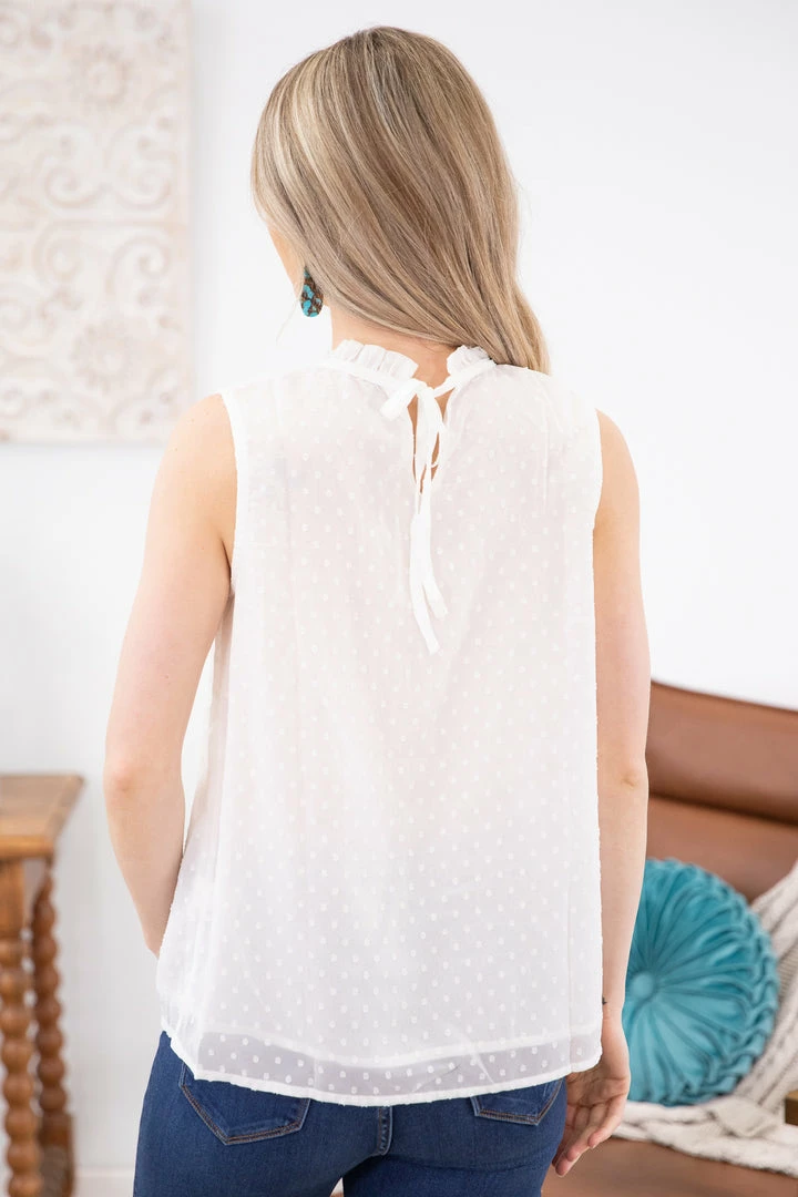 Shewin White Swiss Dot Smocked Yoke Tank TANK TOPS 6 Shewin White Swiss Dot Smocked Yoke Tank TANK TOPS