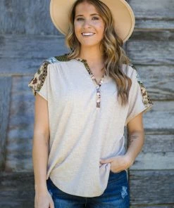 Wish List Tan Multicolor Paisley Print Yoke Top Tops