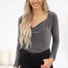 Kori America LONG SLEEVES Black And Silver Snap Closure Bodysuit