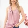 Vocal Apparel Mauve Pleat Detail V-Neck Tank TANK TOPS