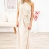 Beeson River Beige Tie Waist One Shoulder Maxi Dress