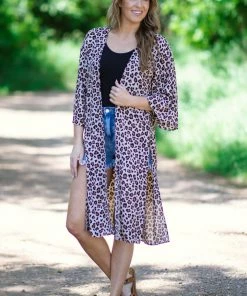 Summer 10 Tan And Black Animal Print Side Slit Kimono