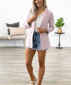 Must Have Blush Boyfriend Fit Cuffed Sleeve Blazer LONG SLEEVES