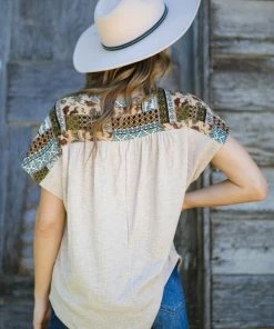 Wish List Tan Multicolor Paisley Print Yoke Top Tops