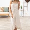 Shop Basic USA Dresses Beige Ruffle Trim Knit Maxi Dress