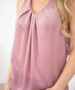 Vocal Apparel Mauve Pleat Detail V-Neck Tank TANK TOPS 10 Vocal Apparel Mauve Pleat Detail V-Neck Tank TANK TOPS