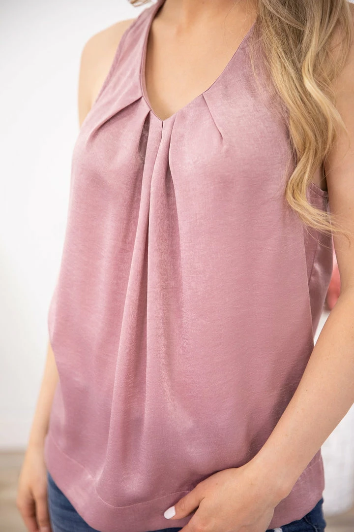 Vocal Apparel Mauve Pleat Detail V-Neck Tank TANK TOPS 6 Vocal Apparel Mauve Pleat Detail V-Neck Tank TANK TOPS