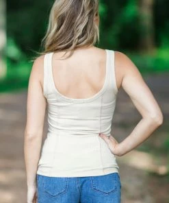 Blumin Apparel Beige Fitted Tank With Snap Buttons