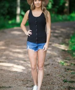Blumin Apparel Tops Black Fitted Tank With Snap Buttons