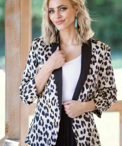 Eesome Tan And Black Animal Print Blazer