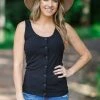 Blumin Apparel Tops Black Fitted Tank With Snap Buttons