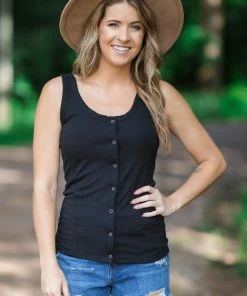 Blumin Apparel Tops Black Fitted Tank With Snap Buttons