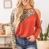 Shop Basic Red Animal Print Colorblock Top With Cutout