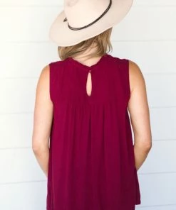 Davi & Dani Tops Wine Crochet Lace Bodice Tank 7 Davi & Dani Tops Wine Crochet Lace Bodice Tank