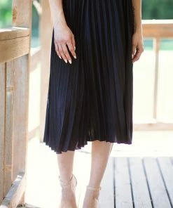 Ee:some Black Accordion Pleat Midi Skirt