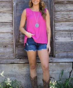 Staccato Tops Hot Pink Button Back Tank