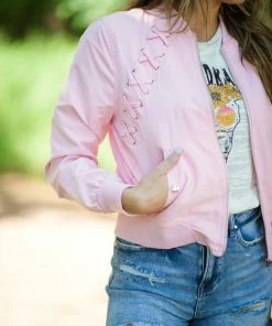 Haute Monde Outerwear Baby Pink Criss-Cross Detail Jacket