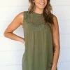 Davi & Dani Tops Olive Crochet Lace Bodice Tank