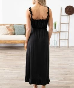 Shop Basic USA Dresses Black Ruffle Trim Knit Maxi Dress