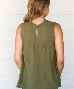 Davi & Dani Tops Olive Crochet Lace Bodice Tank