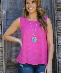Staccato Tops Hot Pink Button Back Tank