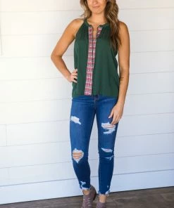 Staccato Emerald Green Tank With Embroidery Detail