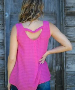 Staccato Tops Hot Pink Button Back Tank