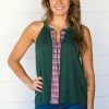 Staccato Emerald Green Tank With Embroidery Detail