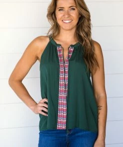Staccato Emerald Green Tank With Embroidery Detail