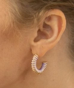 Crystals Trading Inc Lavender/Gold Crescent Stud Earrings