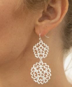 Trendy Wholesale Accessories Silver Flower Dangle Earrings