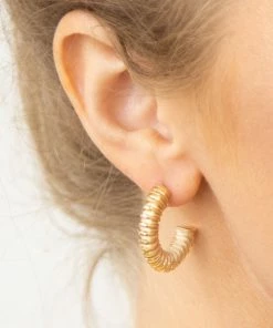 Crystals Trading Inc Accessories Ivory/Gold Crescent Stud Earrings